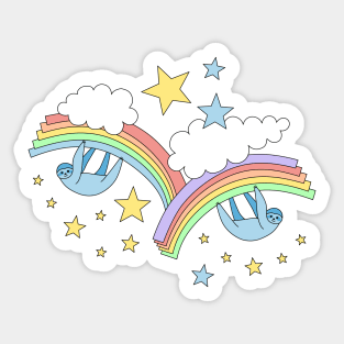 Rainbow Sloths on Blue Sticker